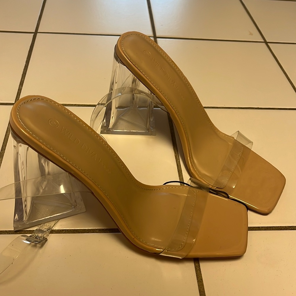 Square toe clear transparent block heels
